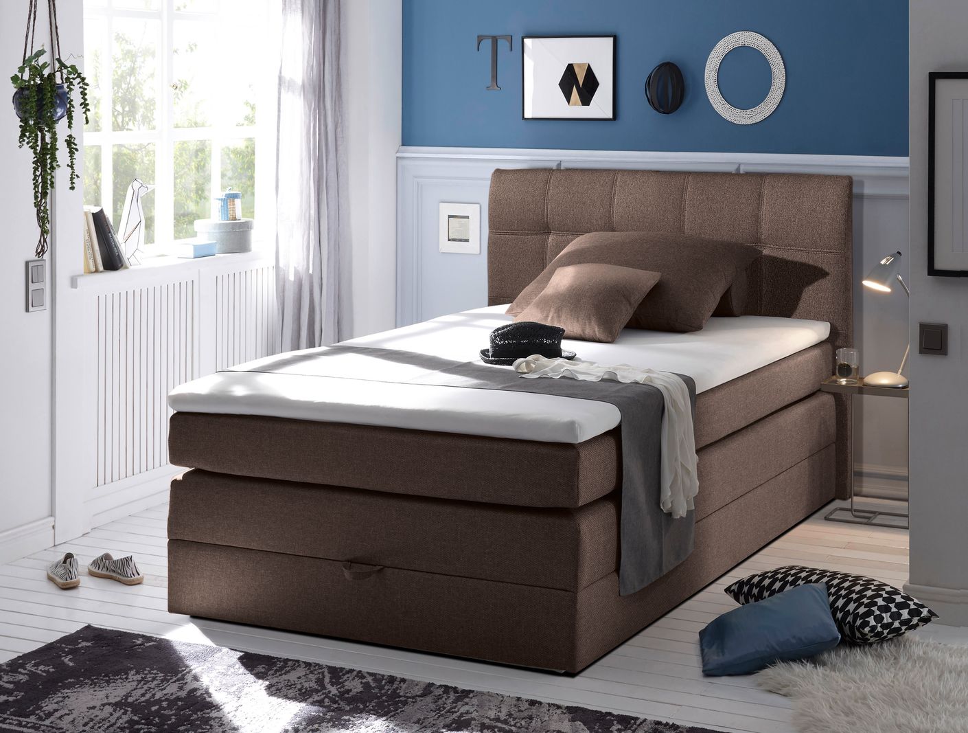 New Bedford 140x200 cm Boxspringbett inkl Bettkasten Braun