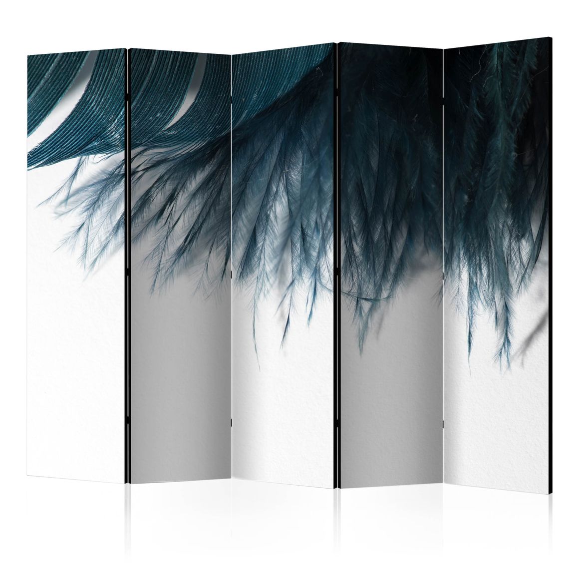 5-teiliges Paravent - Dark Blue Feather II [Room Dividers] 225x172 cm