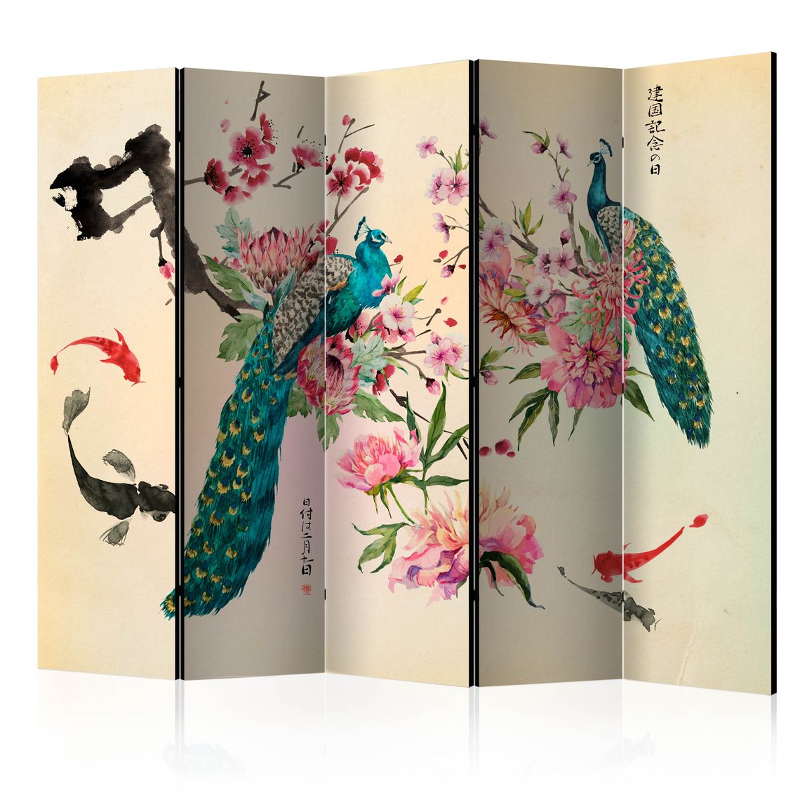 5-teiliges Paravent - Peacock Love II [Room Dividers] 225x172 cm