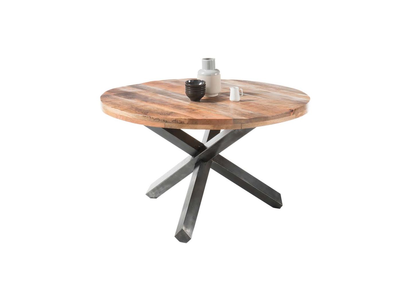 Essgruppe 5-tlg. Esstisch Rund Ø 130 cm Komplettset Mangoholz / Gelb