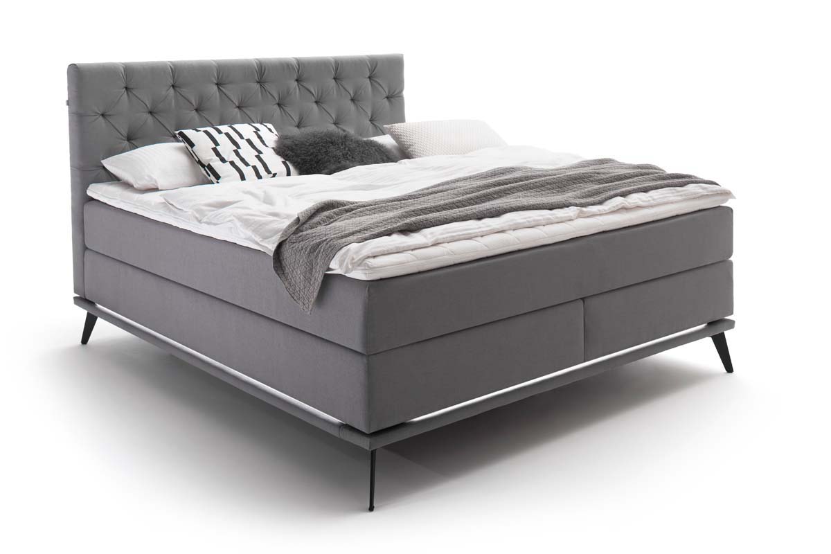Milano Chesterfield Boxspringbett 200x200cm inkl. LED-Beleuchtung Hellgrau