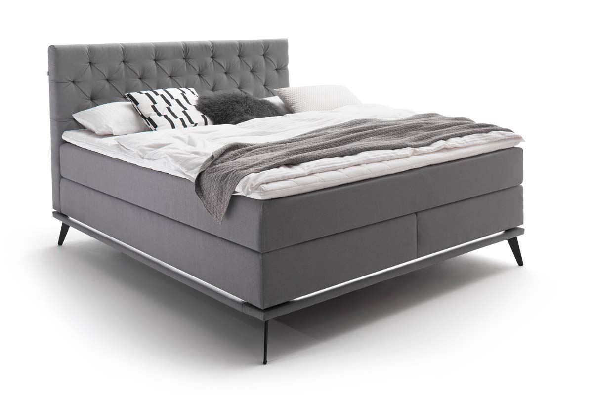 Milano Chesterfield Boxspringbett 200x200cm inkl. LED-Beleuchtung Hellgrau