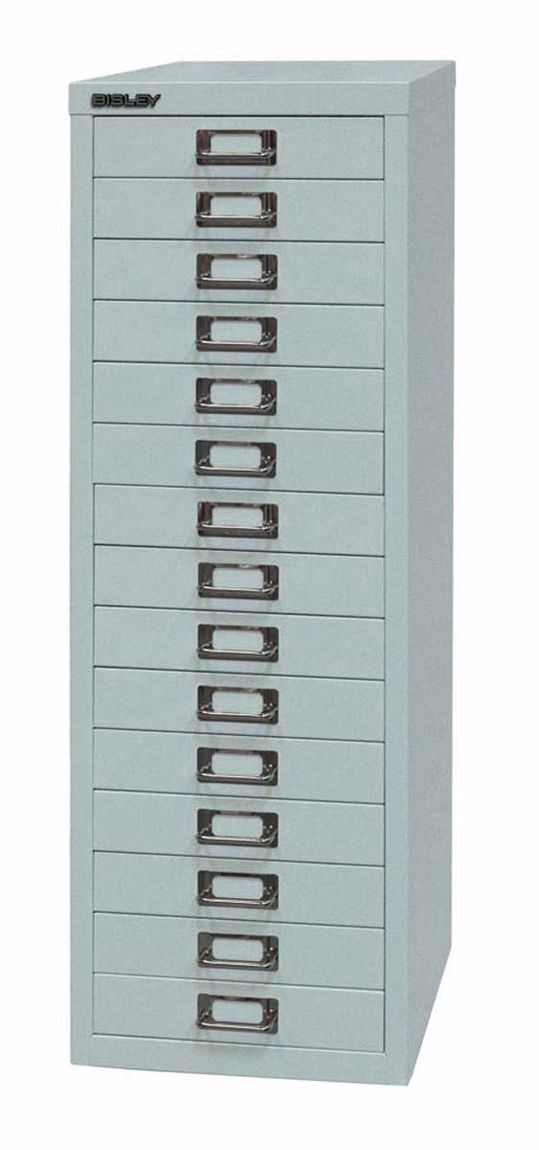 Bisley MultiDrawer Schubladenschrank DIN A4 mit 15 Schub Stahlmöbel Silber