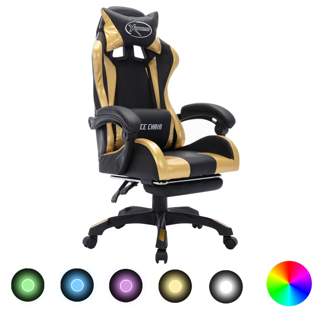 85046 Gaming-Stuhl mit RGB LED-Leuchten Gold und Schwarz Kunstleder