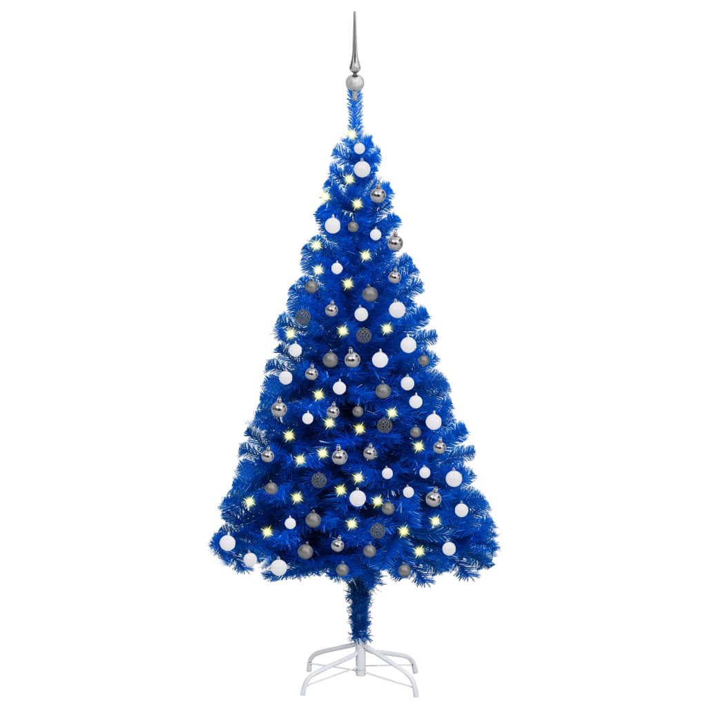 Künstlicher Weihnachtsbaum mit LEDs & Kugeln Blau 180 cm PVC  87508