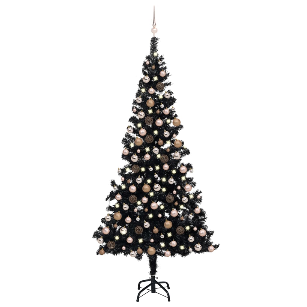Künstlicher Weihnachtsbaum mit LEDs & Kugeln Schwarz 210cm PVC  128821
