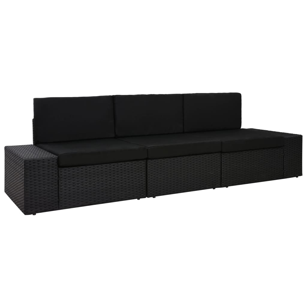 Modulares 3-Sitzer-Sofa Poly Rattan Schwarz 96328