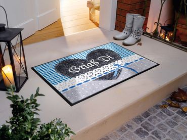 wash+dry Fu&szlig;matte Gria&szlig; Di Herzerl 50 x 75 cm waschbare Schmutzmatte  – Bild 2