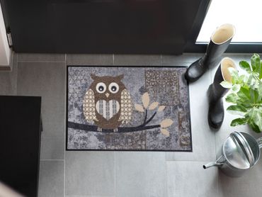 Salonloewe Fu&szlig;matte Eulen Vintage Betty nature chic 50 x 75 cm waschbar  – Bild 2