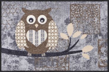 Salonloewe Fu&szlig;matte Eulen Vintage Betty nature chic 50 x 75 cm waschbar  – Bild 1