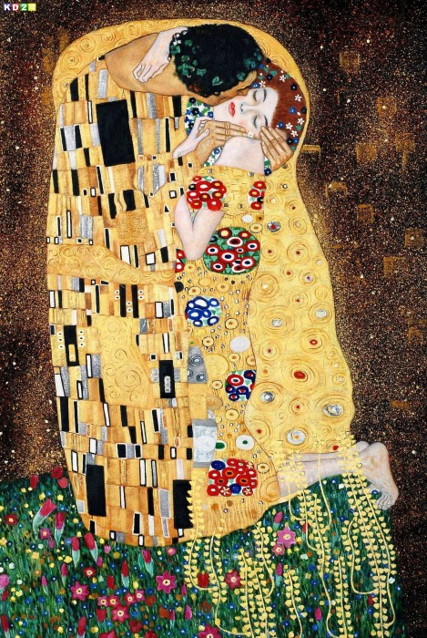 Gustav Klimt - Der Kuss Jugendstil Ölgemälde handgemalt Museumsqualität