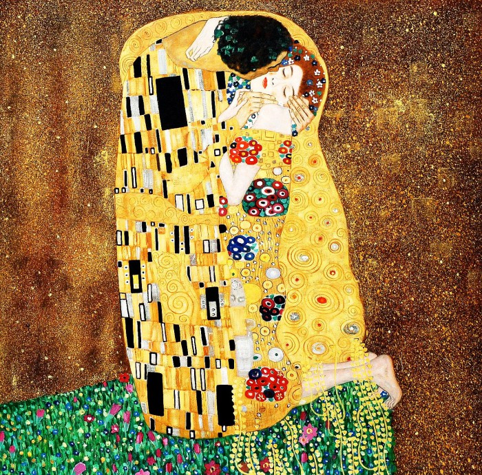 Gustav Klimt - Der Kuss Jugendstil Ölgemälde handgemalt Museumsqualität
