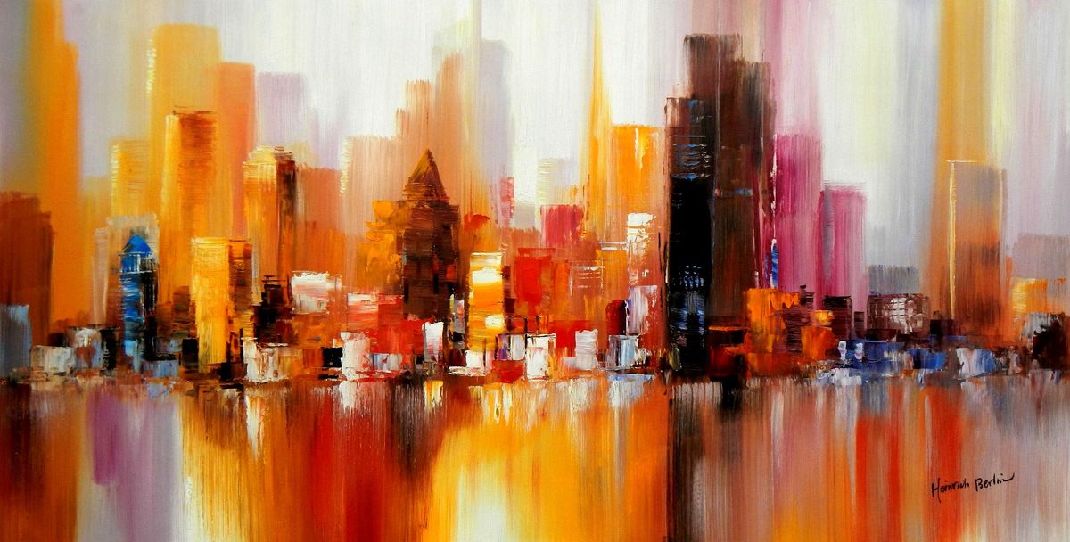 Abstrakt New York Manhattan Skyline Im Fruhling F 60x1cm Eindrucksvolles Gemalde Handgemalt Kunstdepot24 Olgemalde Und Bilderrahmen Berlin