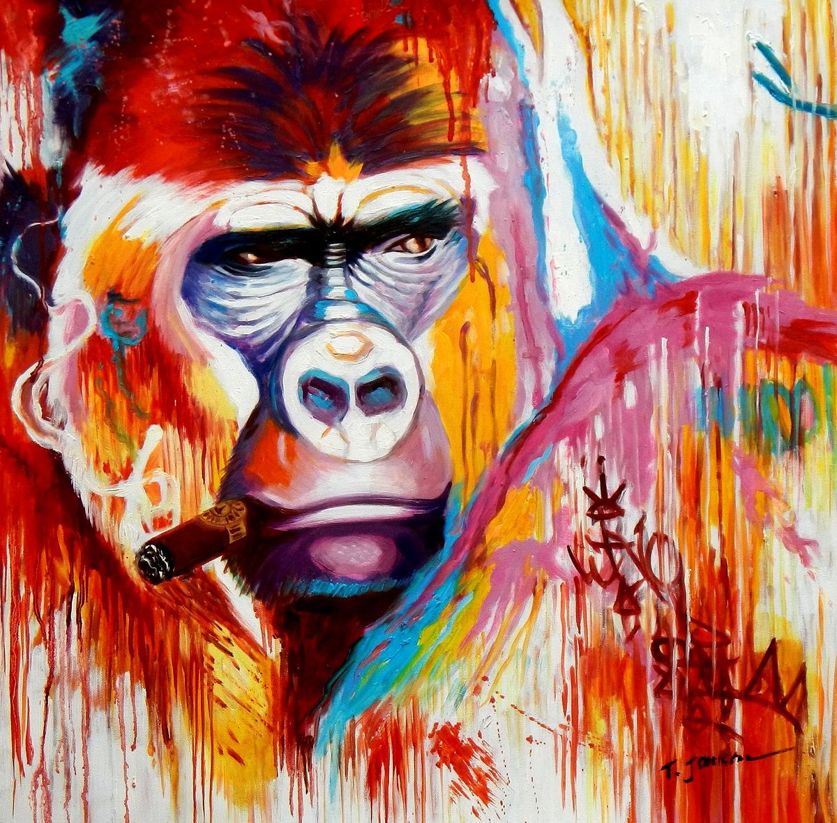 Modern Art Gorilla Mit Zigarre Street Art E 60x60cm Exquisites Gemalde Kunstdepot24 Olgemalde Und Bilderrahmen Berlin