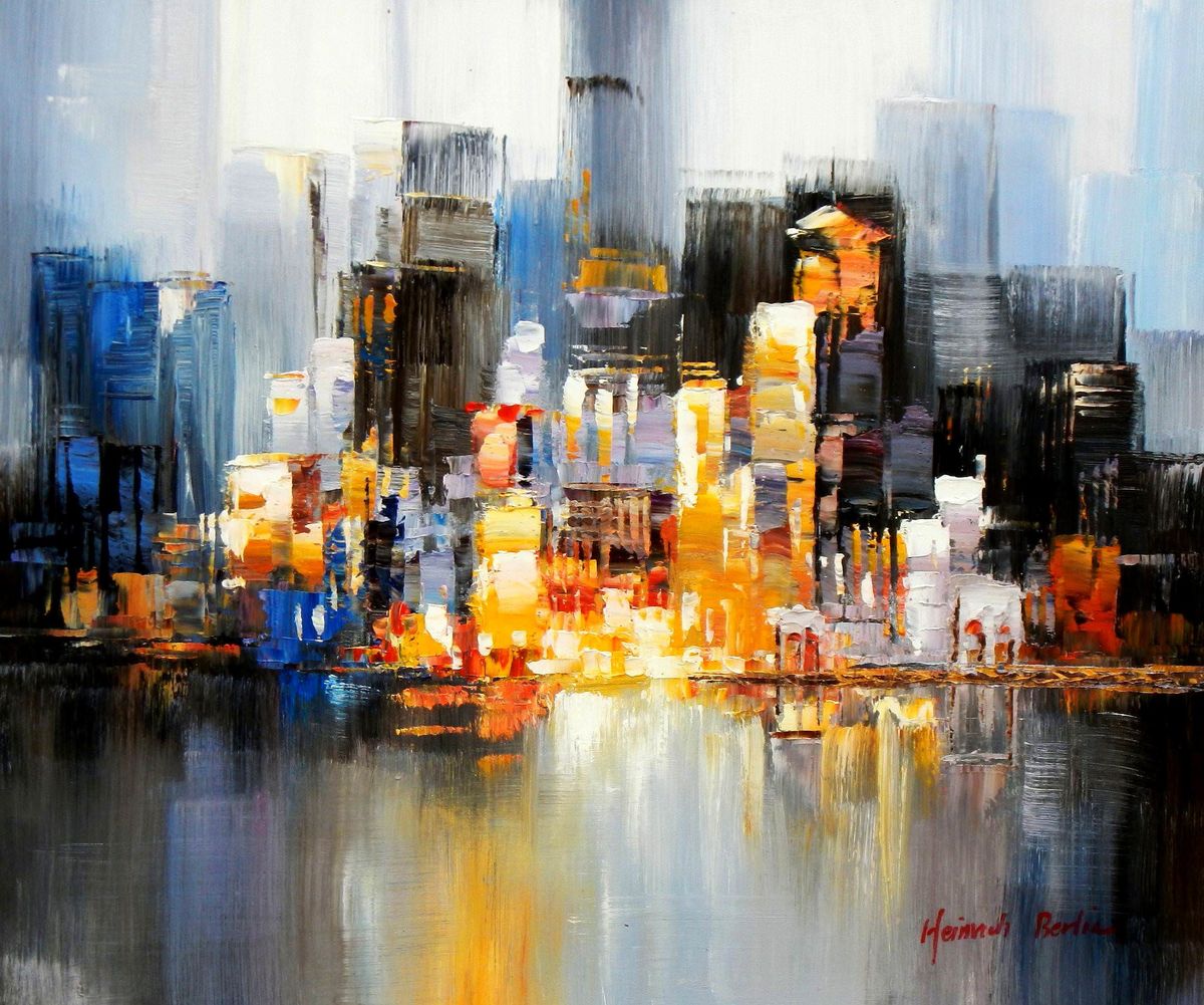 Abstrakt New York Manhattan Skyline Bei Nacht C 50x60cm Gemalde Handgemalt Kunstdepot24 Olgemalde Und Bilderrahmen Berlin