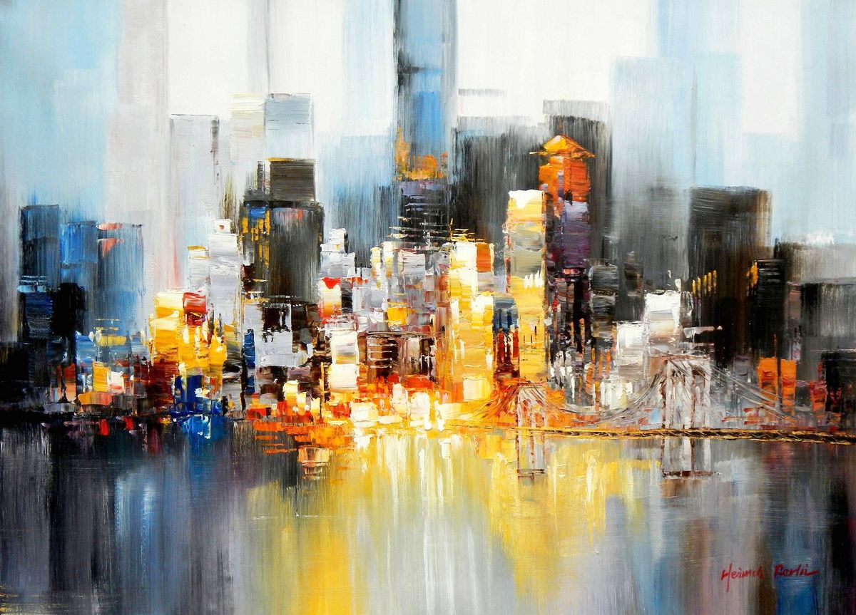 Abstrakt New York Manhattan Skyline Bei Nacht I 80x110cm Gemalde Handgemalt Kunstdepot24 Olgemalde Und Bilderrahmen Berlin