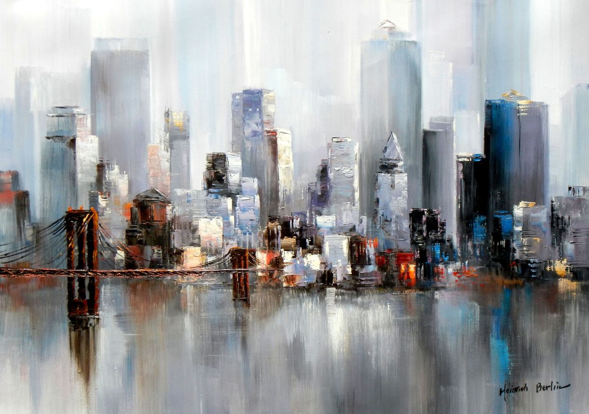 Abstrakt New York Manhattan Skyline Im Winter Ii I 80x110cm Gemalde Handgemalt Kunstdepot24 Olgemalde Und Bilderrahmen Berlin