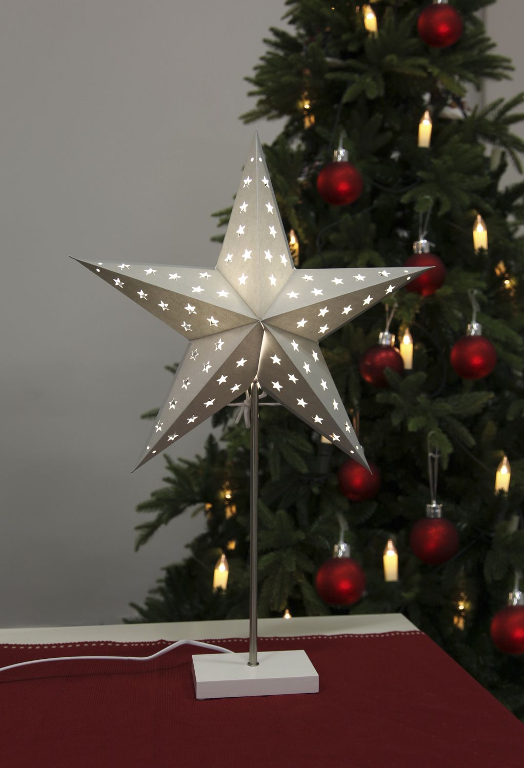 AKTION Lampe mit Stern, Standleuchte Stehleuchte Stern silber/weiss