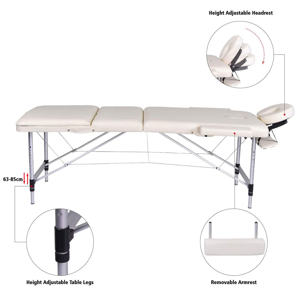 Massageliege Massagebank ALU 3teilig Zubehör Creme Weiß Topqualität