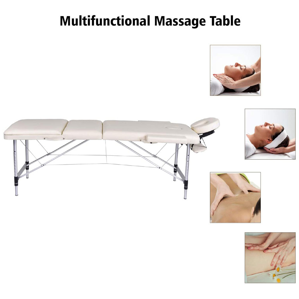 Massage Table Portable Aluminium White 3 sections Gym White Kingpower