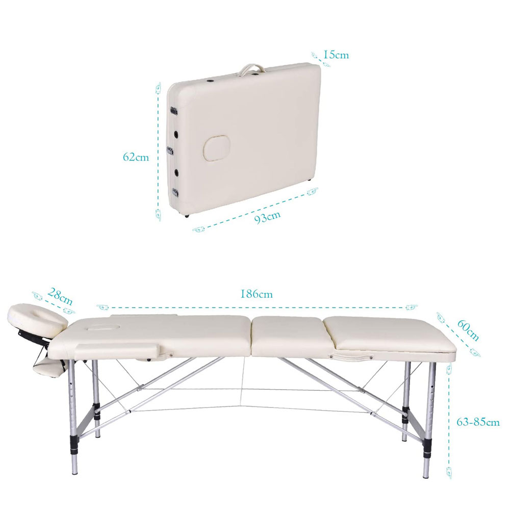 Massage Table Portable Aluminium White 3 sections Gym White Kingpower
