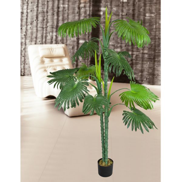 150 im Zimmerpflanze Kunstbaum Pflanze Deko cm Künstliche Palmbaum Plastikpflanze künstlich Palme Decovego Kunststofftopf Kunstpflanze Fächerpalme