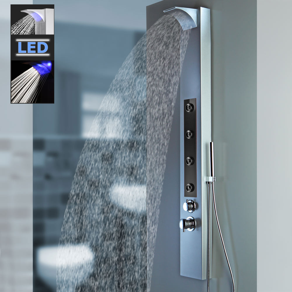 LED Duschpaneel Aluminium Schwarz Duschsäule Wasserfall Brausearmatur Sanlingo