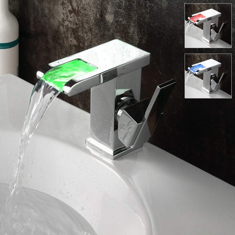 LED Bad Waschbecken Waschtisch Armatur Einhebel Wasserhahn Chrom