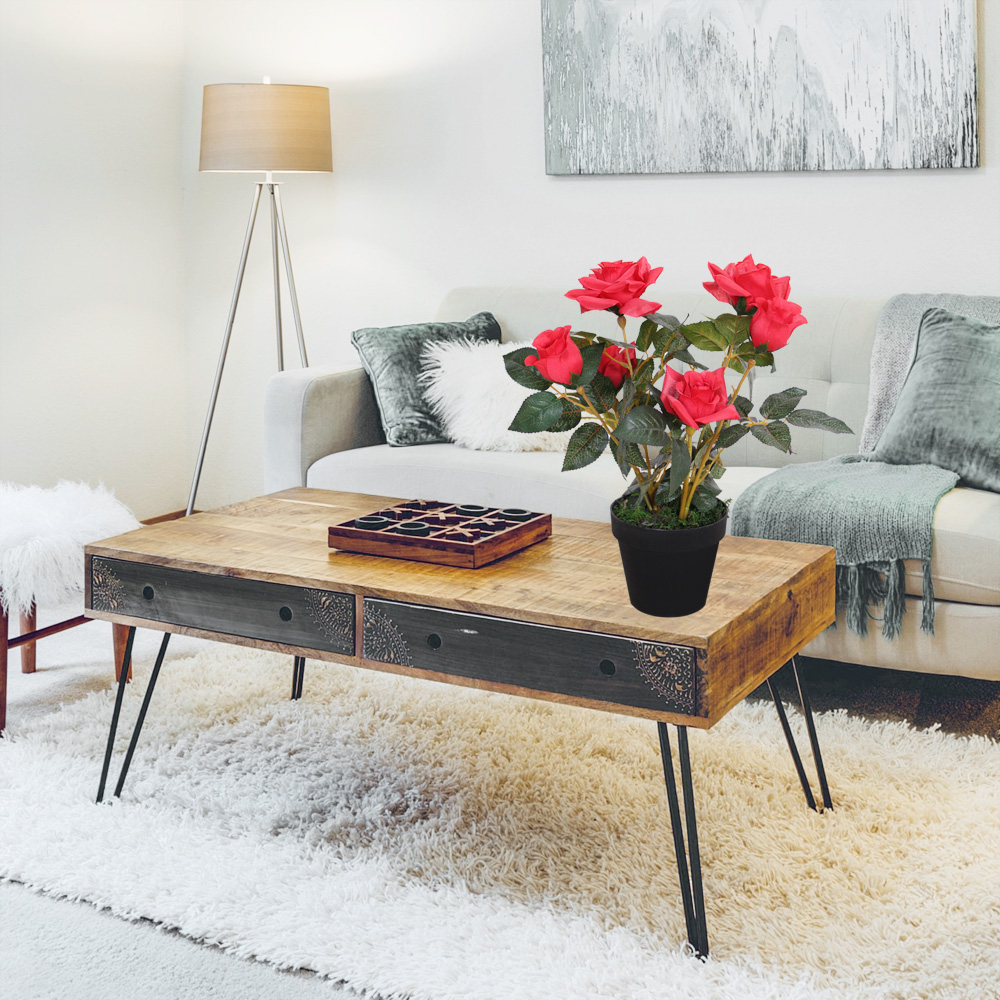 Rosaio Rosa Pianta Artificiale con Fiorituri Rosso 120cm Bosco Naturale Decovego