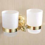 2 Pezzi Doppio Supporto Porta Spazzolino da Denti Bicchiere Vetro Opaco Oro Sanlingo LAPA Serie