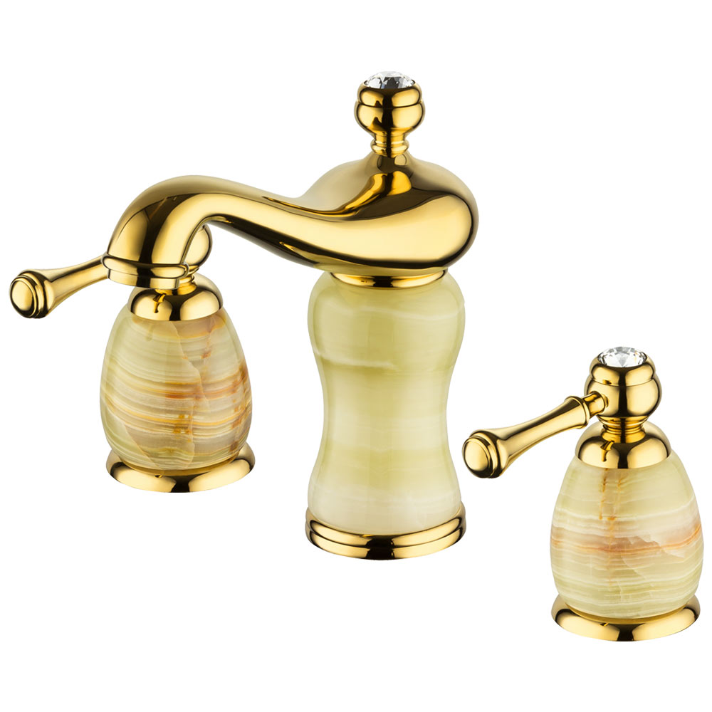 Retro 3Loch Armatur Waschbecken Waschtisch Gold Marmor Glasskristall