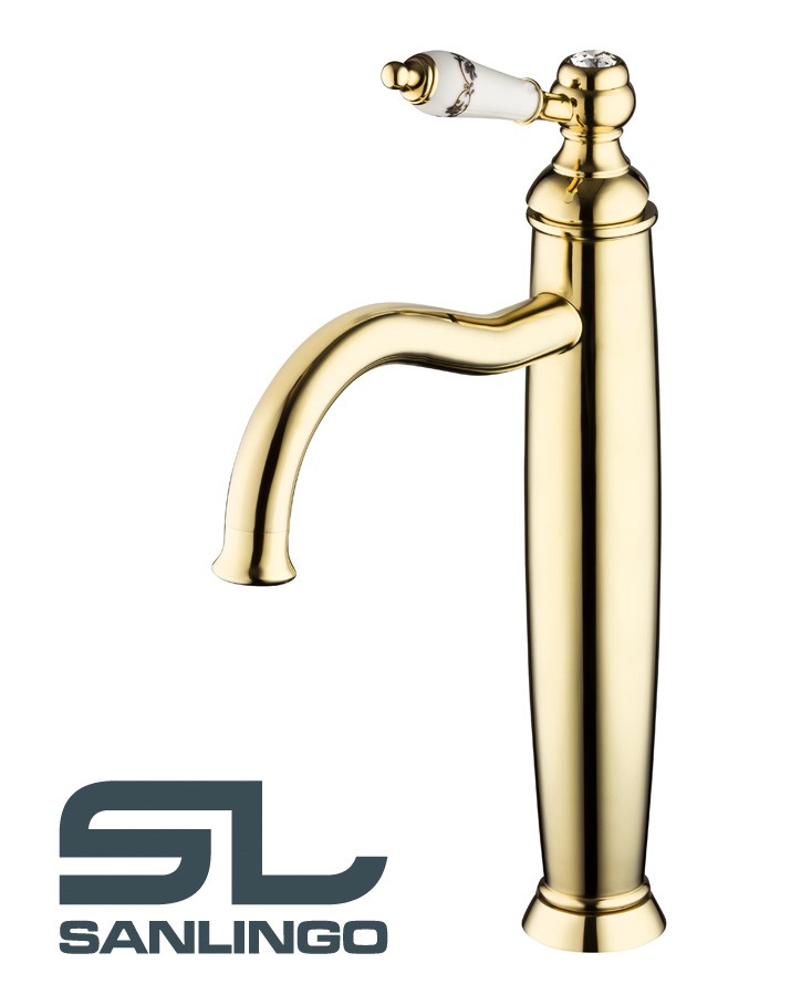 Retro Waschtisch Armatur Mit Kreuzgriff Gold - Nostalgie Badezimmer Armatur