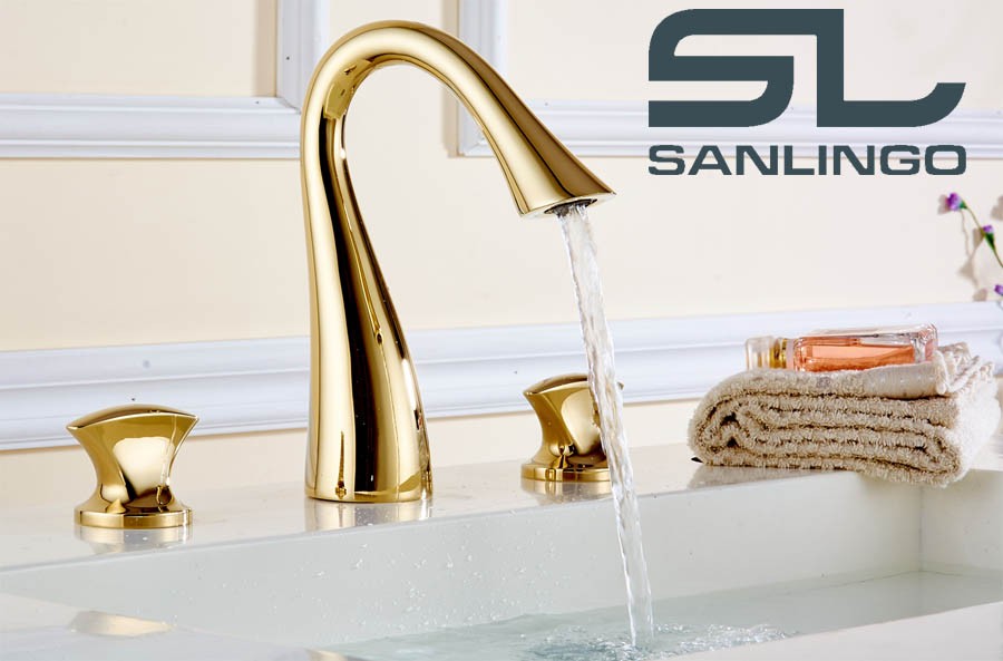 Sanlingo Nostalgie Retro 3 Loch Armatur Waschtisch Waschbecken Gold