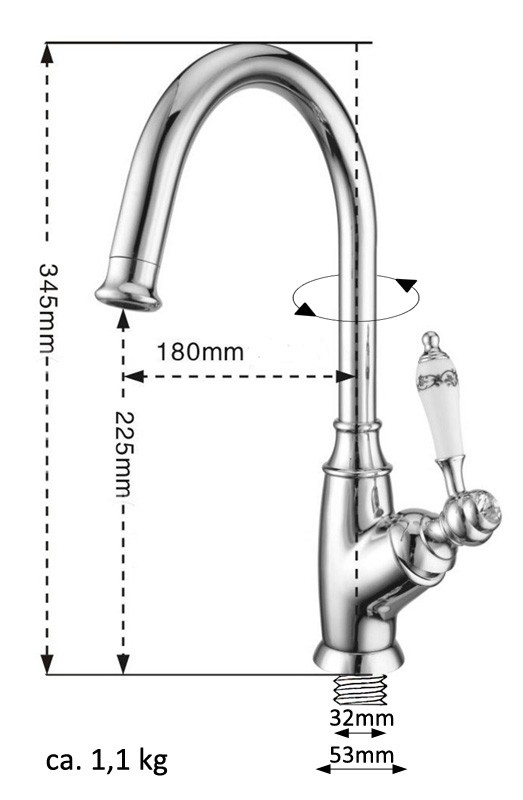 Chrom Einhebelmischer Armatur für Waschschale Waschtisch Nostalgie