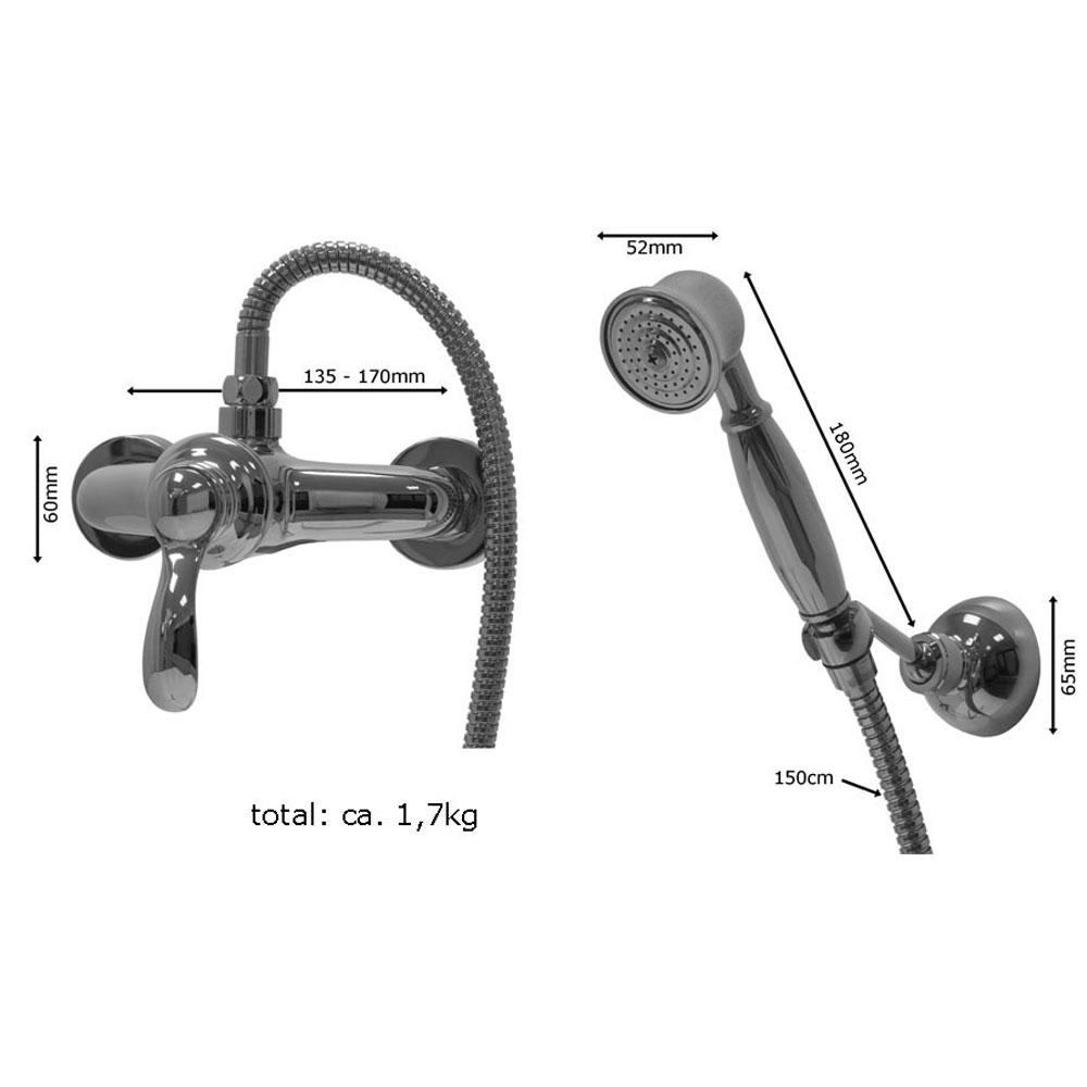 Chrome Retro Salle de Bains Set de Douche Levier Unique Robinet Douchette Tuyau Sanlingo