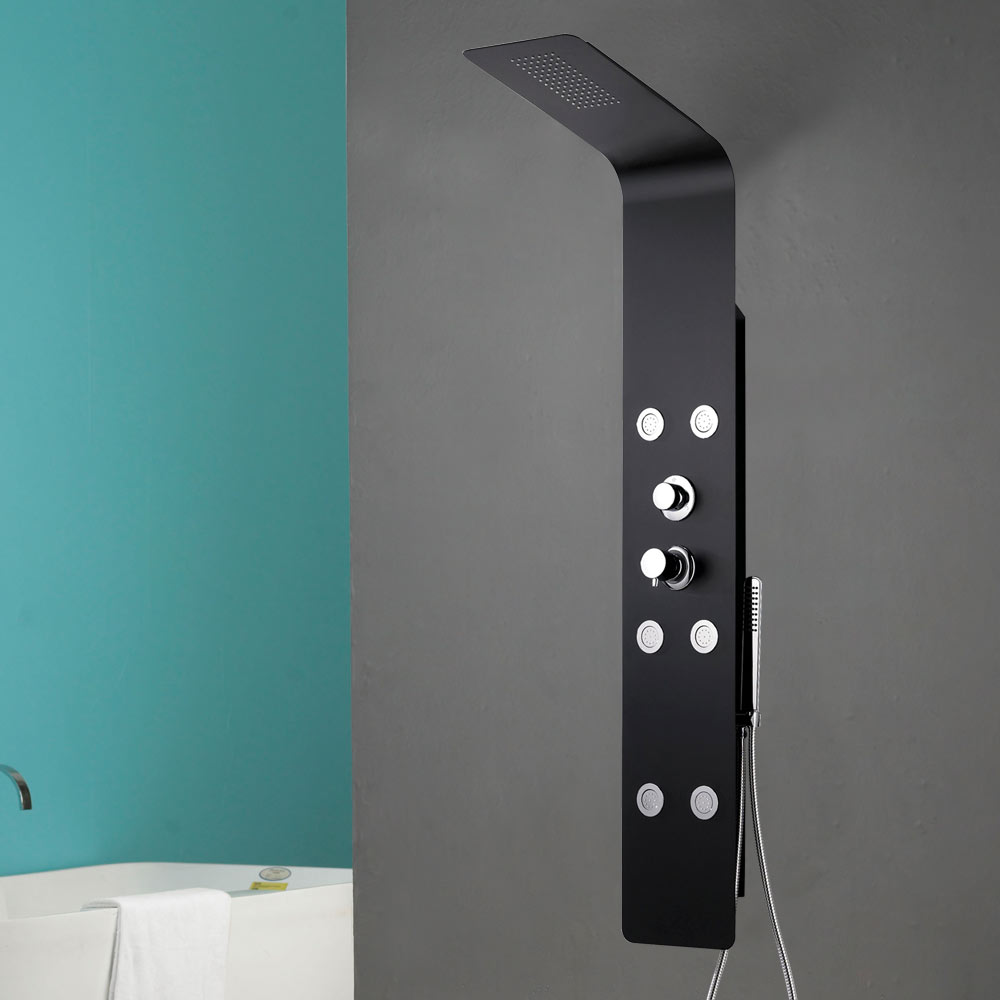 Alluminio Colonna Doccia a pioggia Massaggio Cascata Nero Opaco Sanlingo
