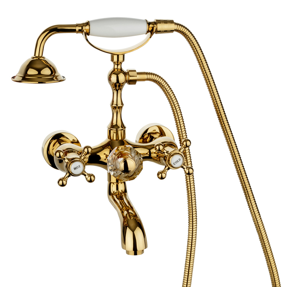 Nostalgie Retro Kreuzgriff Badewanne Armatur Porzellan Gold Sanlingo