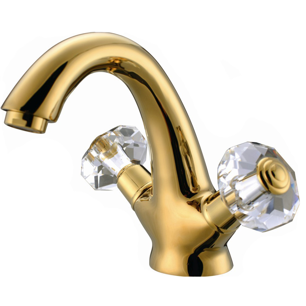 Sanlingo Gold Retro Luxury Two Handle Mixer Tap Basin Crystal Knob
