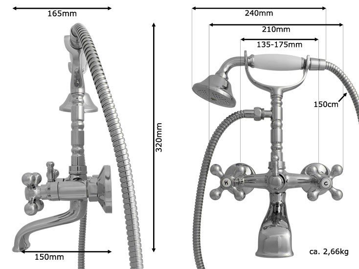 Nostalgie Retro Bad Badewanne Zwei Griff Kreuzgriff Armatur Mixer Chrom
