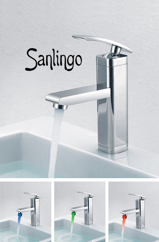 LED Design Waschtisch Waschbecken Einhebel Bad Armatur Chrom Sanlingo