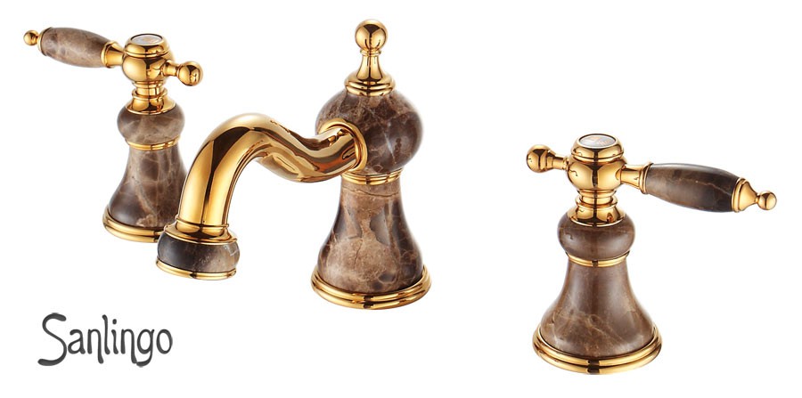 Retro 3Loch Armatur Waschbecken Waschtisch Gold Marmor Sanlingo