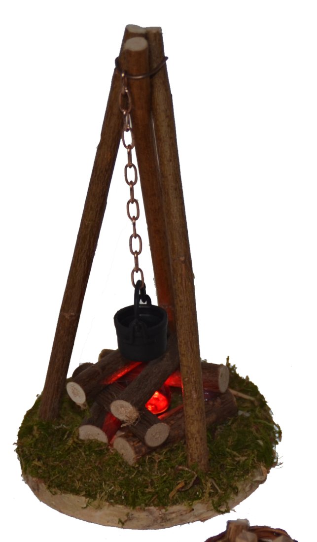 Feuerstelle Dreibein mit Beleuchtung Holzkorb f/ür Krippe Weihnachtskrippe Zubeh/ör Hackstock
