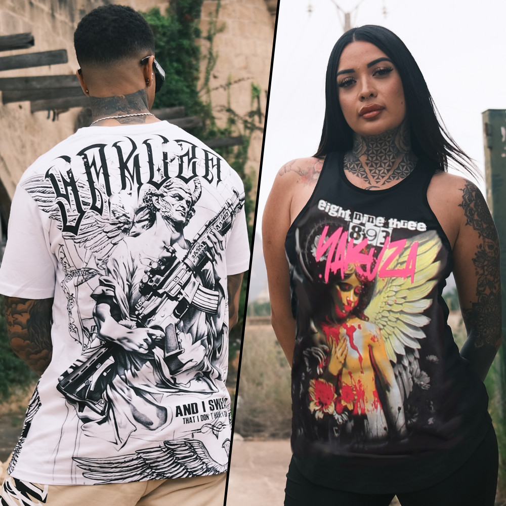 Maglietta Uomo Yakuza Bare Regular Basic Con Scollo A V - 100% Cotone, Vestibilità Casual, Logo Ricamato, Colore Nero, Taglie Fino A XXL