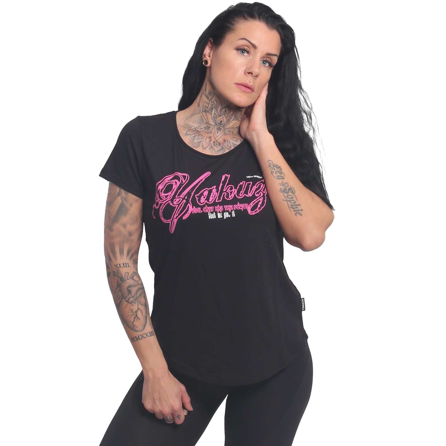 Yakuza Damen Alone T-Shirt - Curved Crew Neck Lässiges Shirt