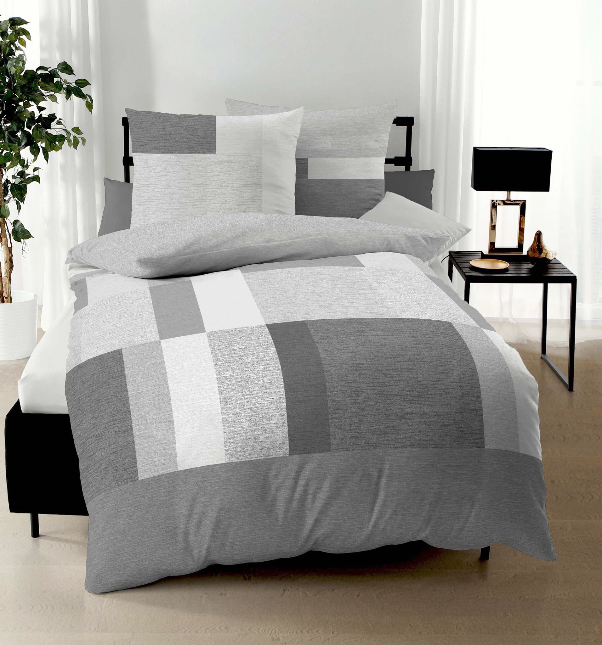 JACK By Kaeppel Fein Biber Bettwäsche 2-tlg. - Blumen Design Rosé Anthrazit