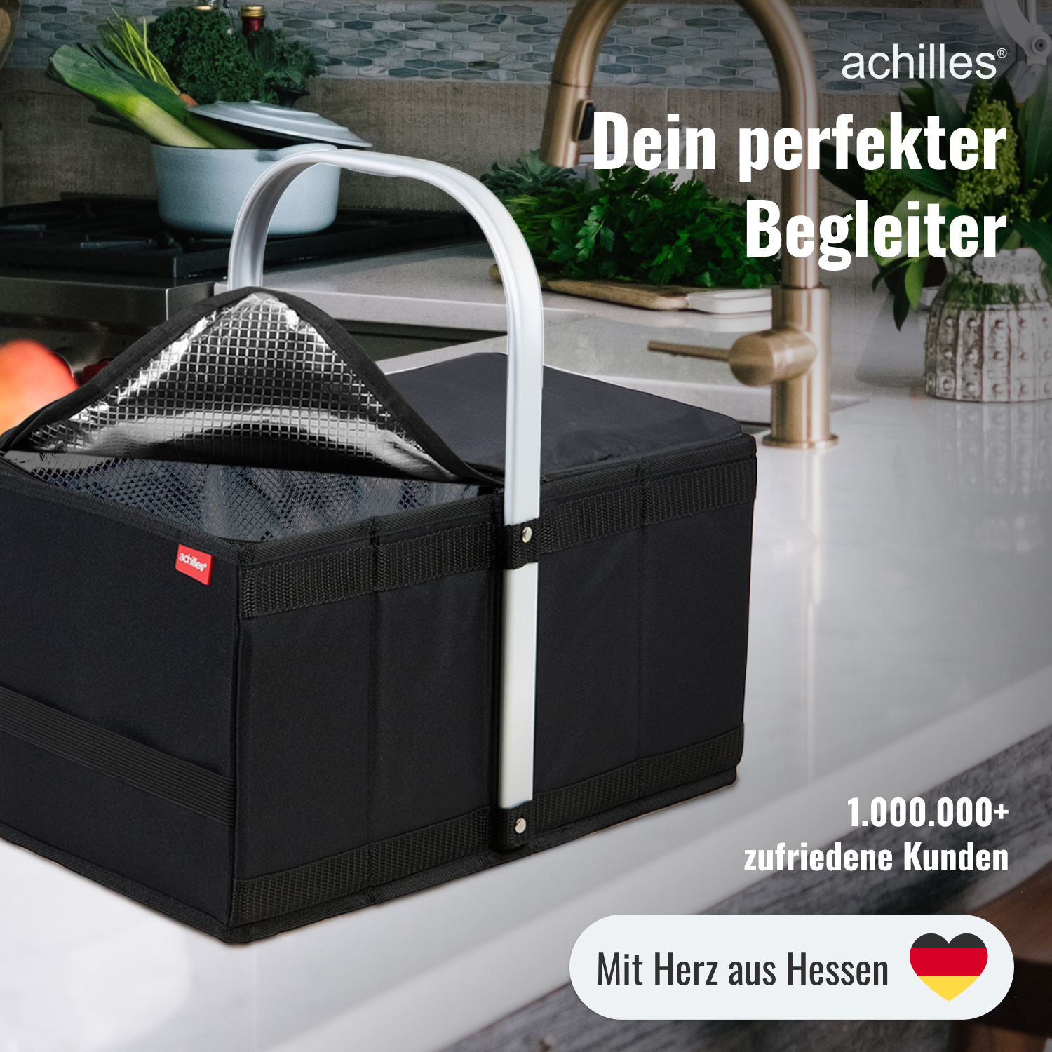 achilles Handle-Box Kids kleine boodschappenmand kindermand vouwmand met aluminium handvat hengselmand speelmand zwart 30 cm x 20 cm x 17 cm