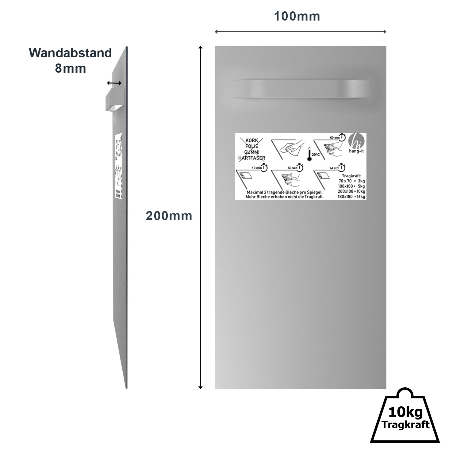 Spiegelhalter Set 200x100 Mm L 10kg Hang It Webshop