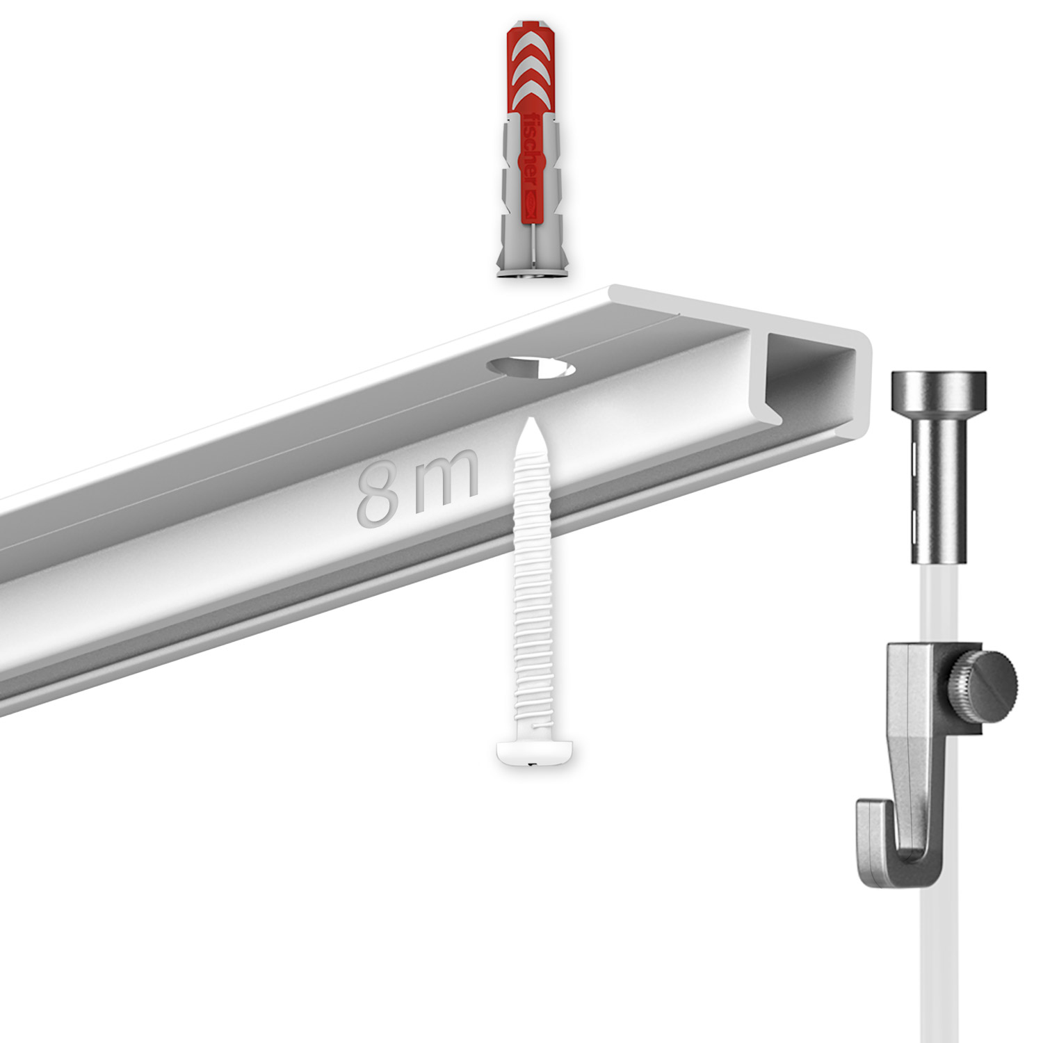 8 Meter Deckenschienen - Galerieschienen - Bilderschienen Komplett Set