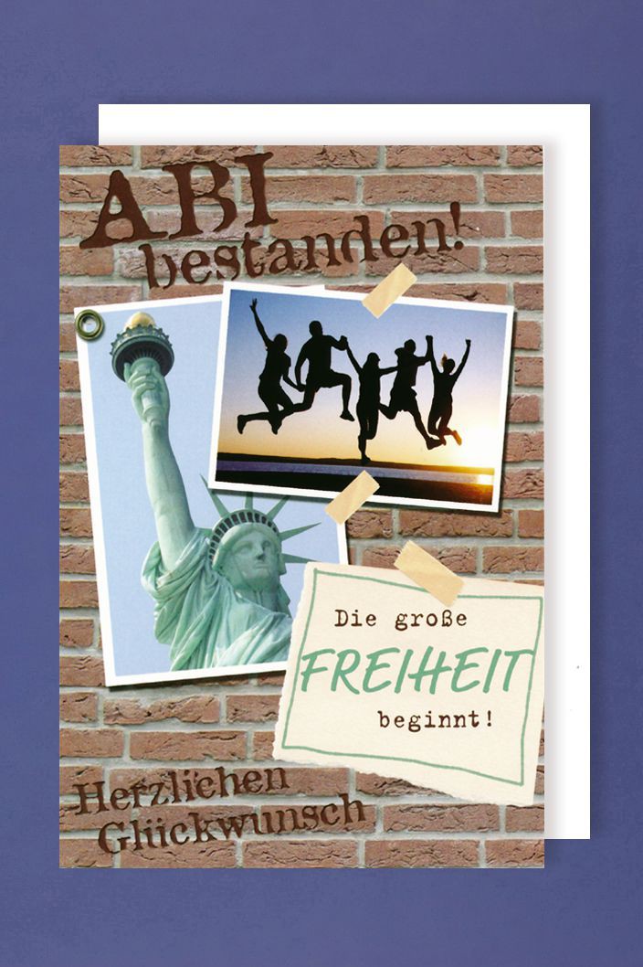 Abitur Grußkarte Abi bestanden! Mauer Pinnwand 16x11cm PLUS 4 Sticker 123geburtstag