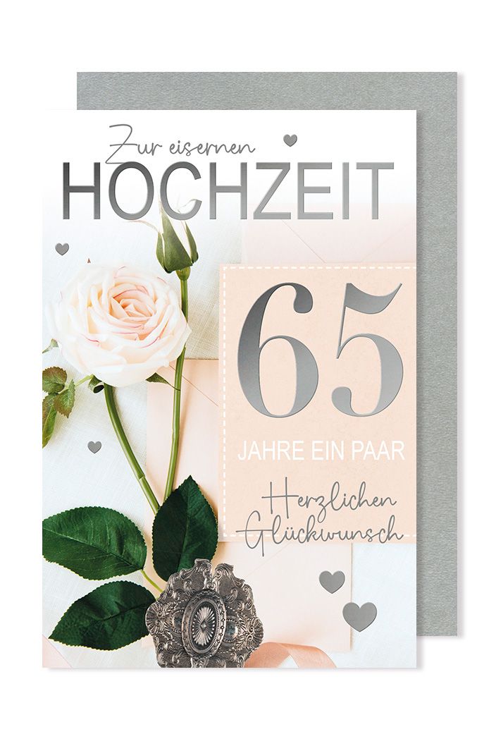 Eiserne Hochzeit Grußkarte Hochzeitstag 65 Jahre Rose 16x11cm | AvanCarte